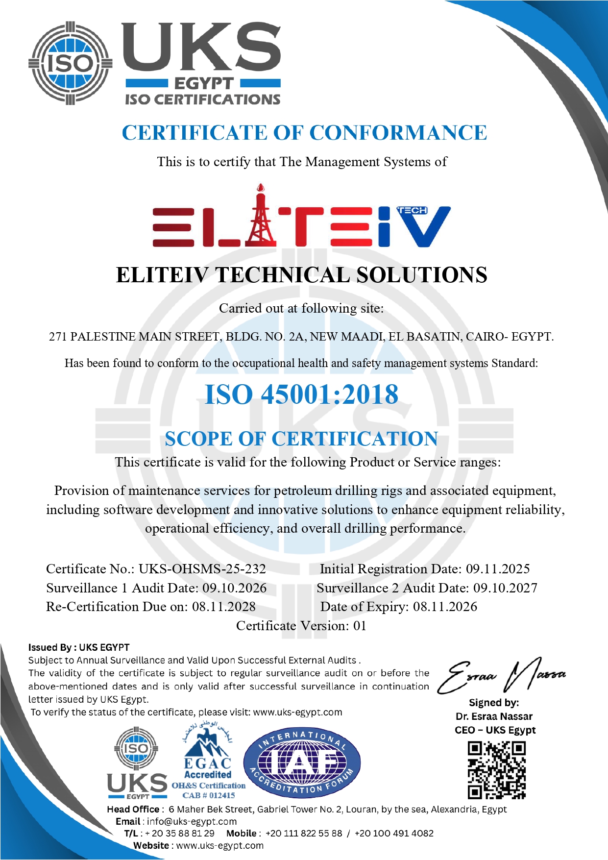 ISO 45001:2018 Certificate